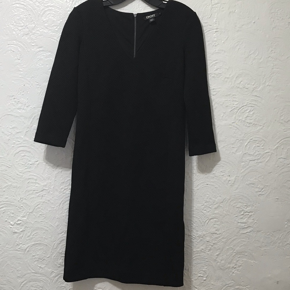 DKNY black dress, 3/4 sleeves/back zip- size small